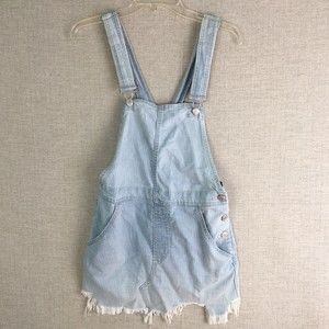 Free People Torn Up Jumper Size 4 Denim Stripes Overall Mini Dress